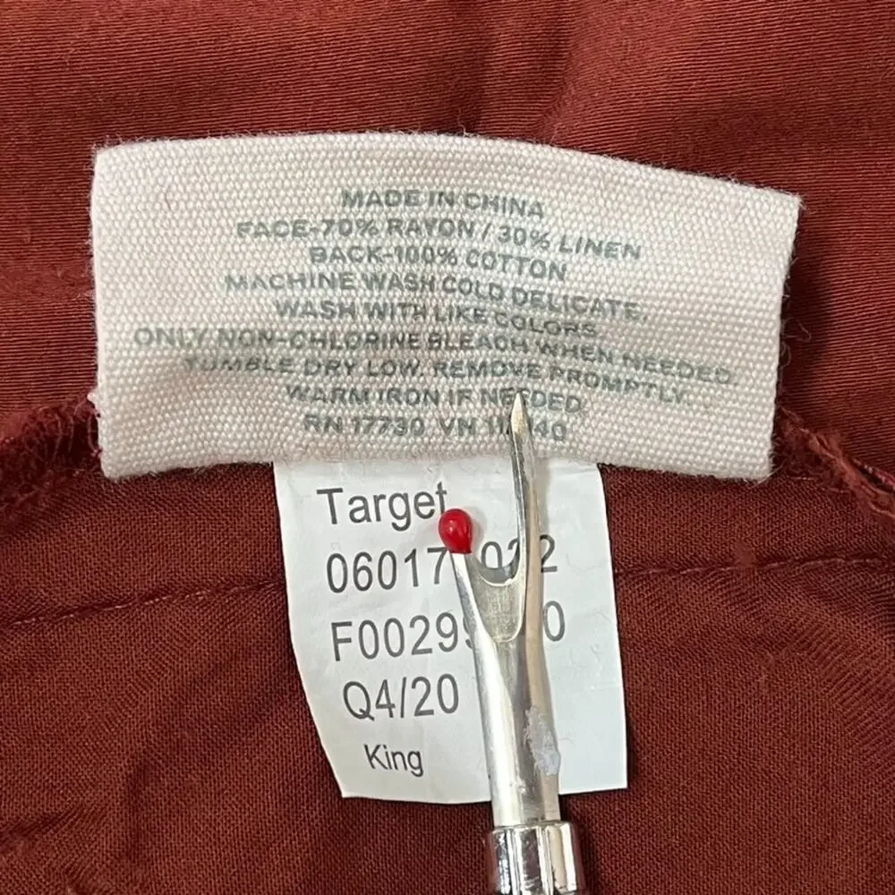 CASALUNA Linen Blend King Pillow Sham Burnt Orange Raw Edge